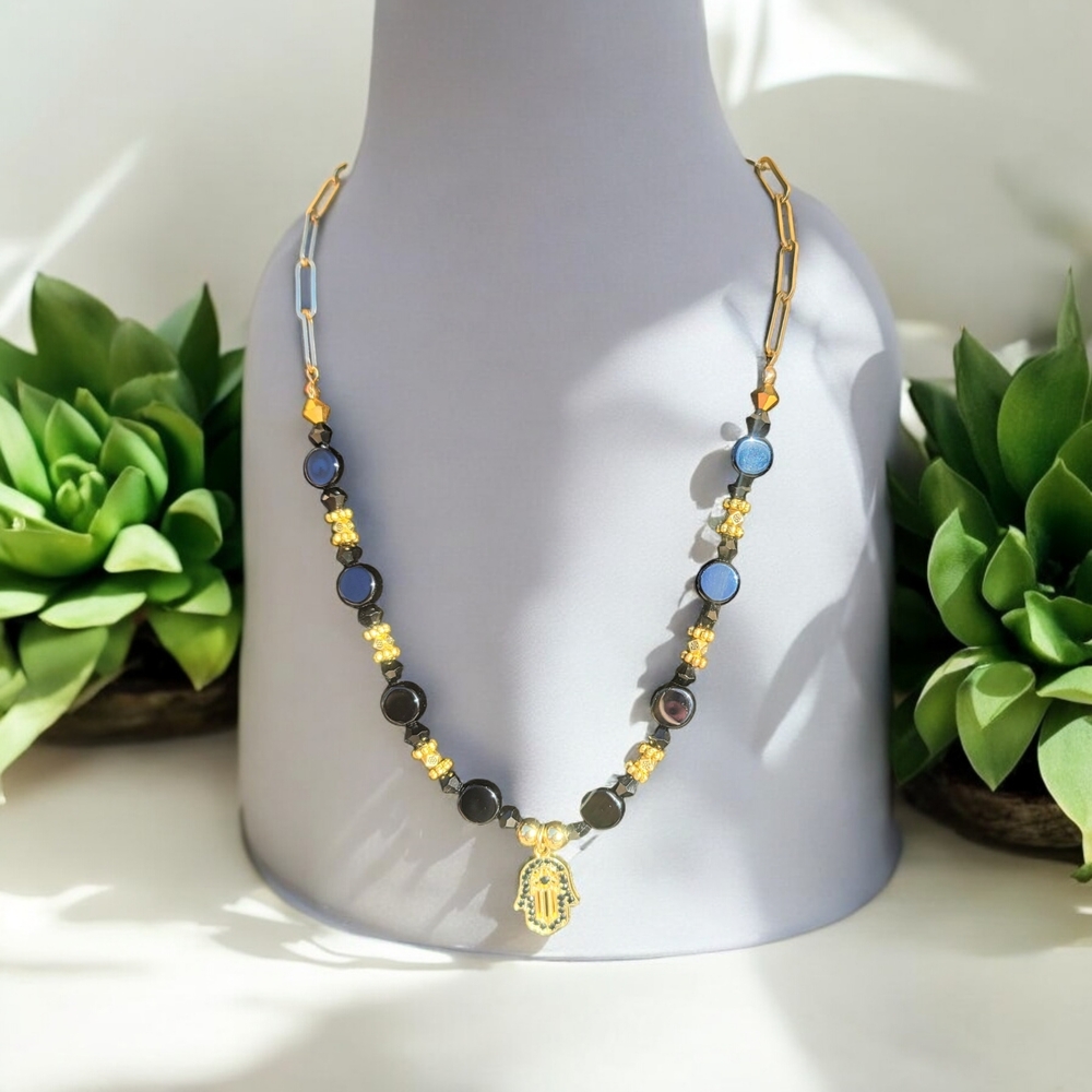 14 k gold beaded third eye necklace